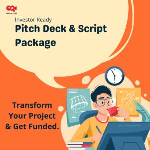 Vibrant minimalist poster showing the creative deliverables for the Investor-Ready Pitch Deck and Script Package by Camran Films.