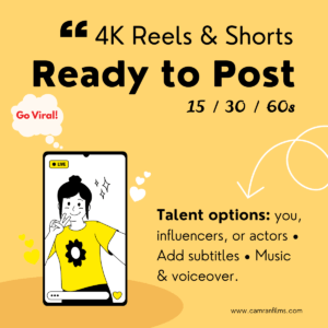 4K short-form video production for Reels, Shorts & Ads — 15 / 30 / 60s, concept to post
